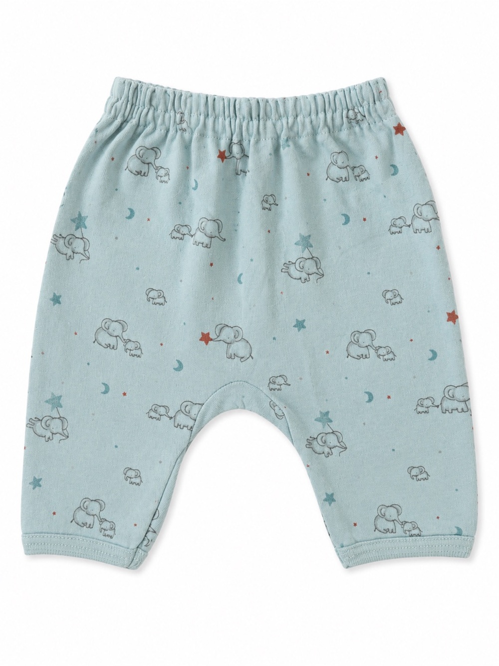 Baby Cotton Elephant Print Jogger Pants - Light Blue